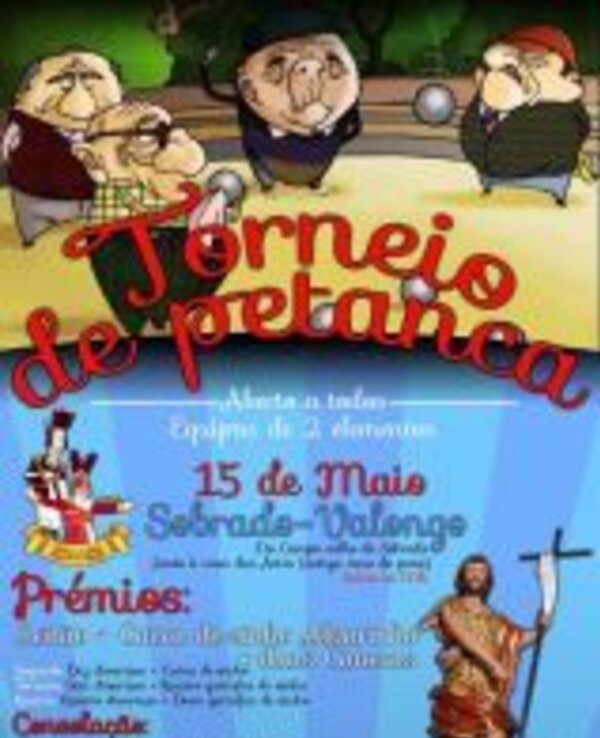 Cartaz do Torneio de Petanca com data, local e prémios destacados.