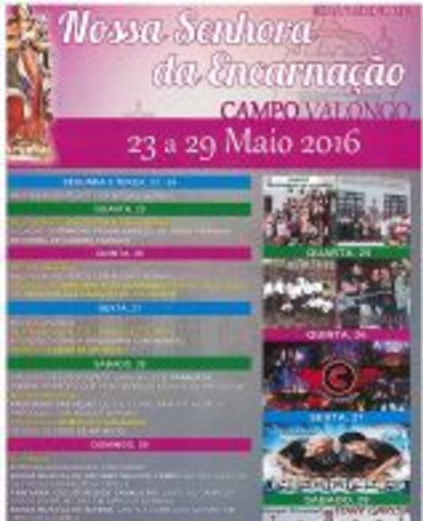 Cartaz da festa de Nossa Senhora da Encarnação, com datas e eventos.