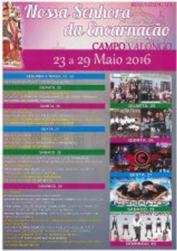 Cartaz da festa de Nossa Senhora da Encarnação, com datas e eventos.