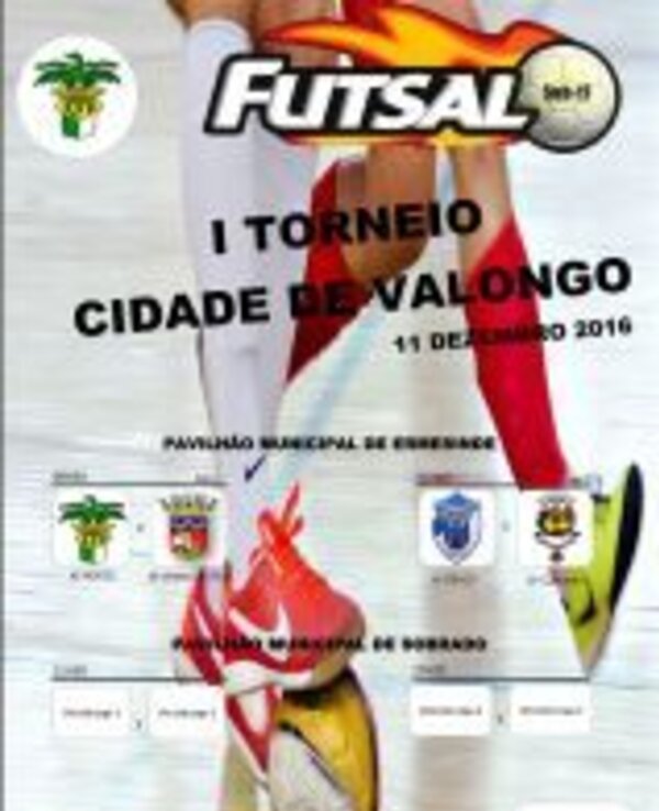 Cartaz do I Torneio Cidade de Valongo de Futsal, com data e locais.