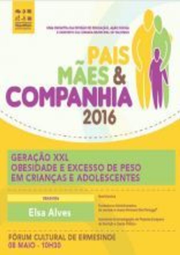 Cartaz do evento 'Pais, Mães & Companhia 2016' sobre obesidade infantil.
