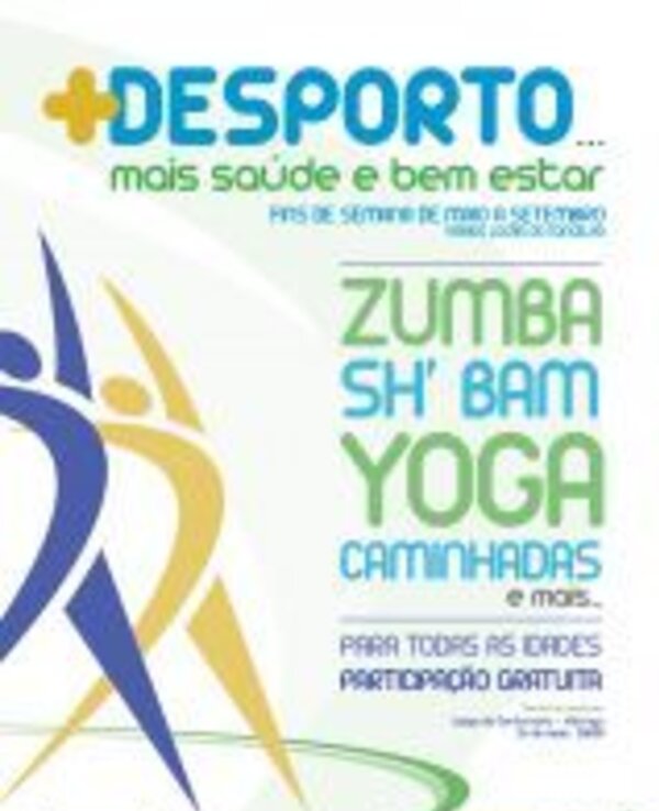 Cartaz promocional de atividades desportivas gratuitas para todas as idades.