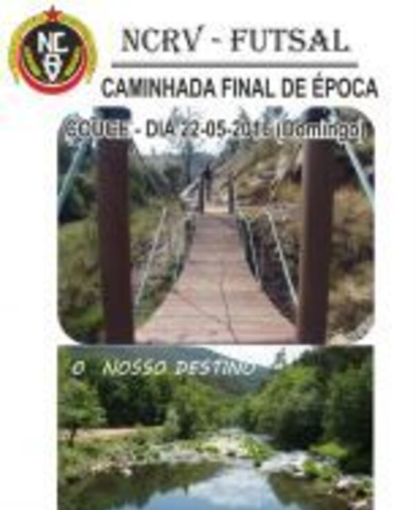Cartaz da caminhada final de época com imagem de uma ponte e um rio.