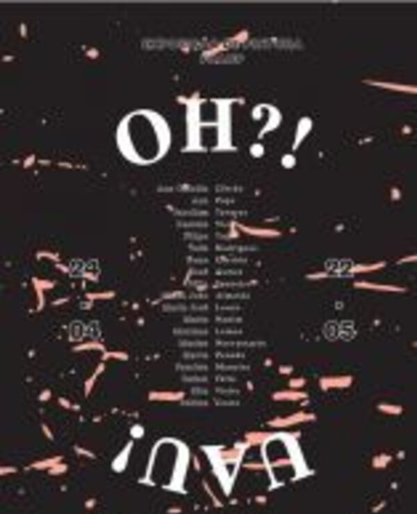 Cartaz de evento com o título 'OH?!' e datas de 22 a 24 de abril e 2 a 5 de maio.