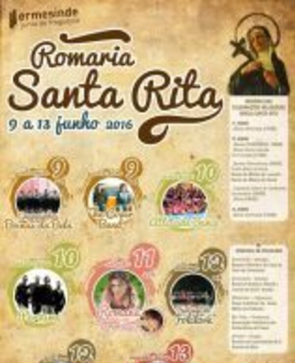 Cartaz da Romaria de Santa Rita, com datas e eventos programados.