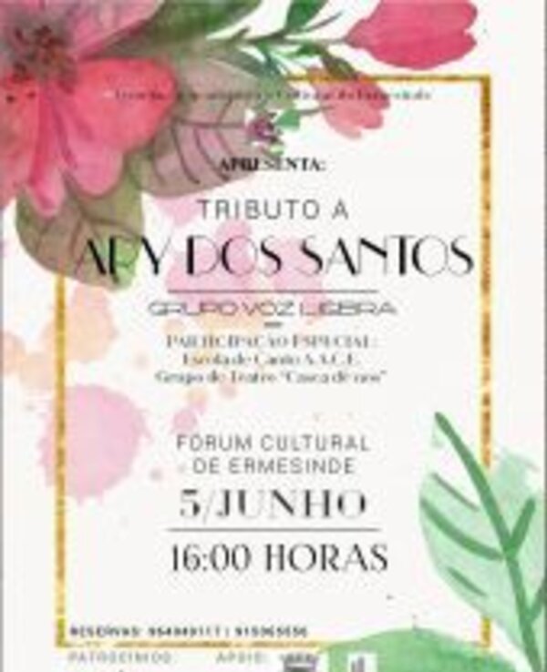 Cartaz do tributo a Ary dos Santos, com flores e detalhes do evento.