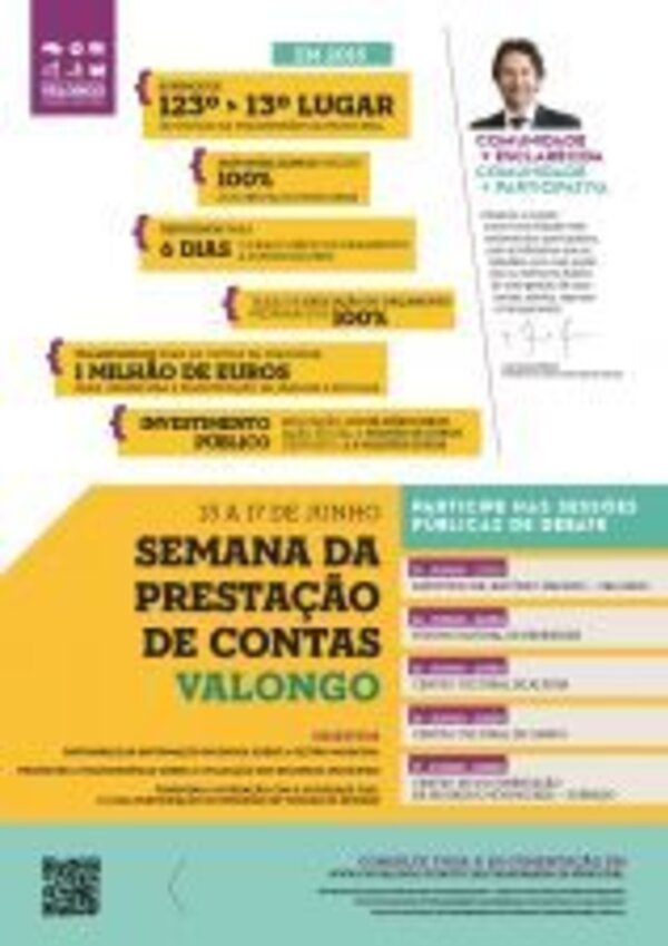 Cartaz da Semana da Prestação de Contas em Valongo, com várias informações.