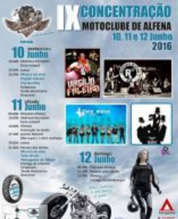 Cartaz da IX Concentração do Motoclube de Alfena, com datas e eventos.
