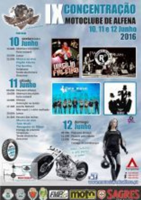 Cartaz da IX Concentração do Motoclube de Alfena, com datas e eventos.