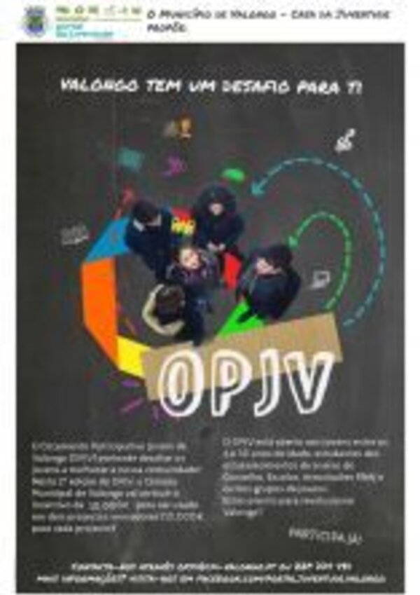 Grupo de jovens em círculo, com cores vibrantes e o texto 'OPJV' ao centro.