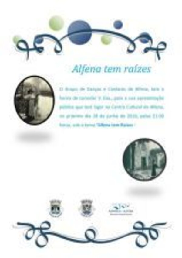 Cartaz do evento 'Alfena tem raízes' com imagens históricas e informações.