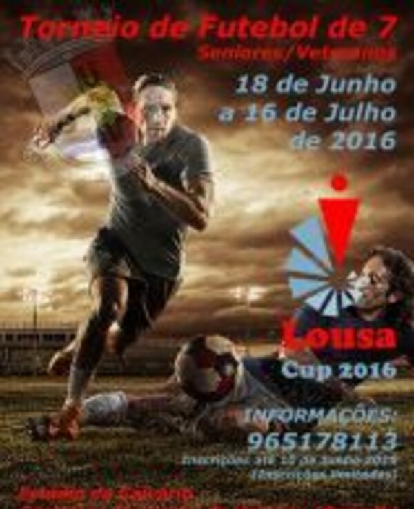 Cartaz do Torneio de Futebol de 7, Louisa Cup 2016, com informações do evento.