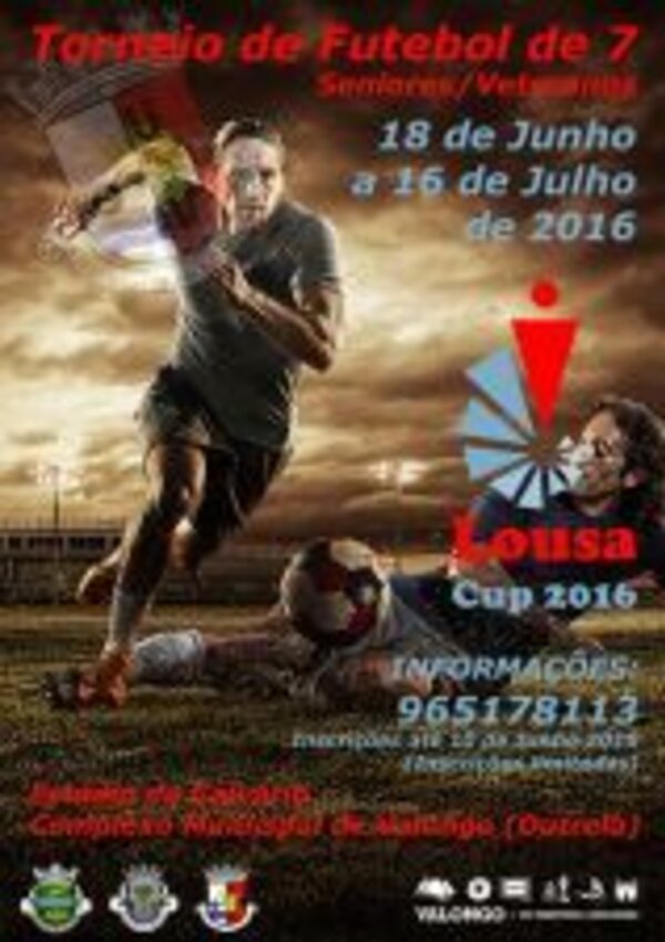 Cartaz do Torneio de Futebol de 7, Louisa Cup 2016, com informações do evento.