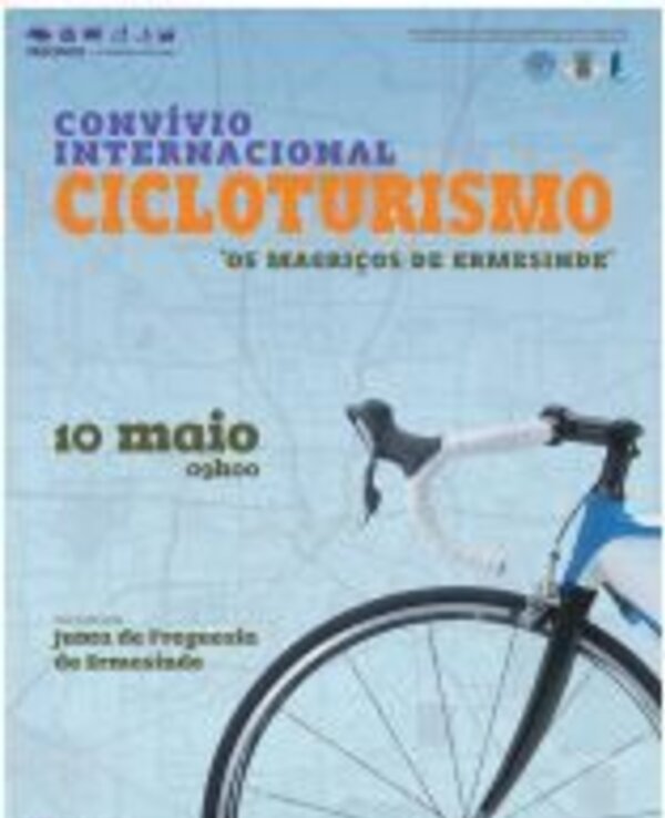 Cartaz do Convívio Internacional de Cicloturismo em Ermesinde, com uma bicicleta.