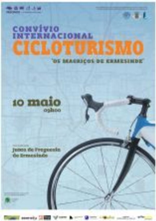 Cartaz do Convívio Internacional de Cicloturismo em Ermesinde, com uma bicicleta.