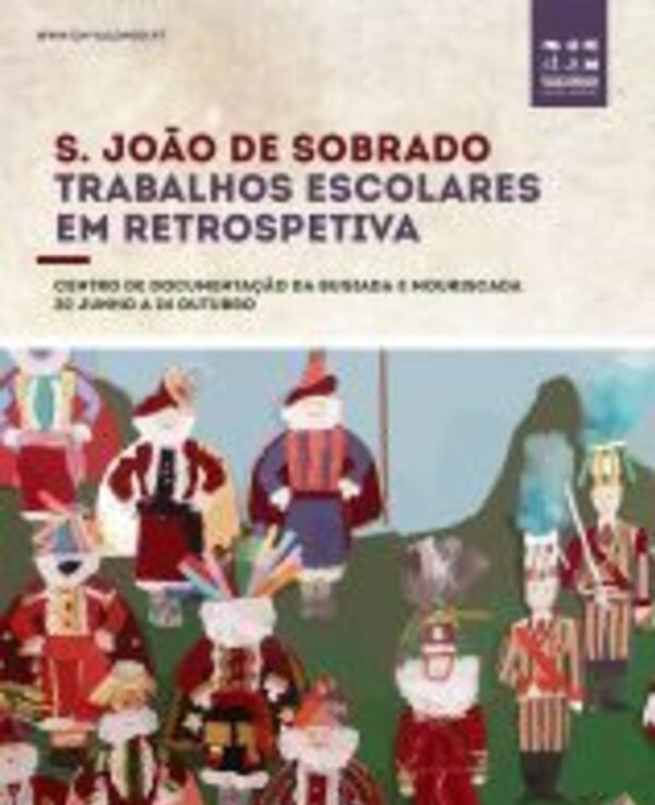 Cartaz com figuras coloridas representando trabalhos escolares sobre S. João.
