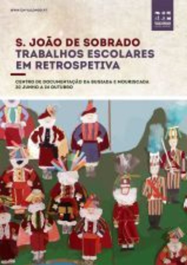 Cartaz com figuras coloridas representando trabalhos escolares sobre S. João.