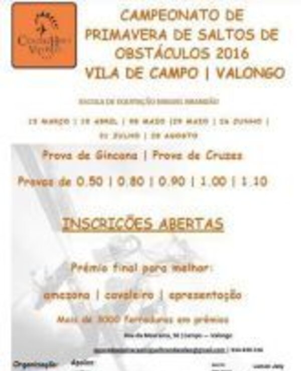 Cartaz do Campeonato de Primavera de Saltos de Obstáculos 2016 em Valongo.