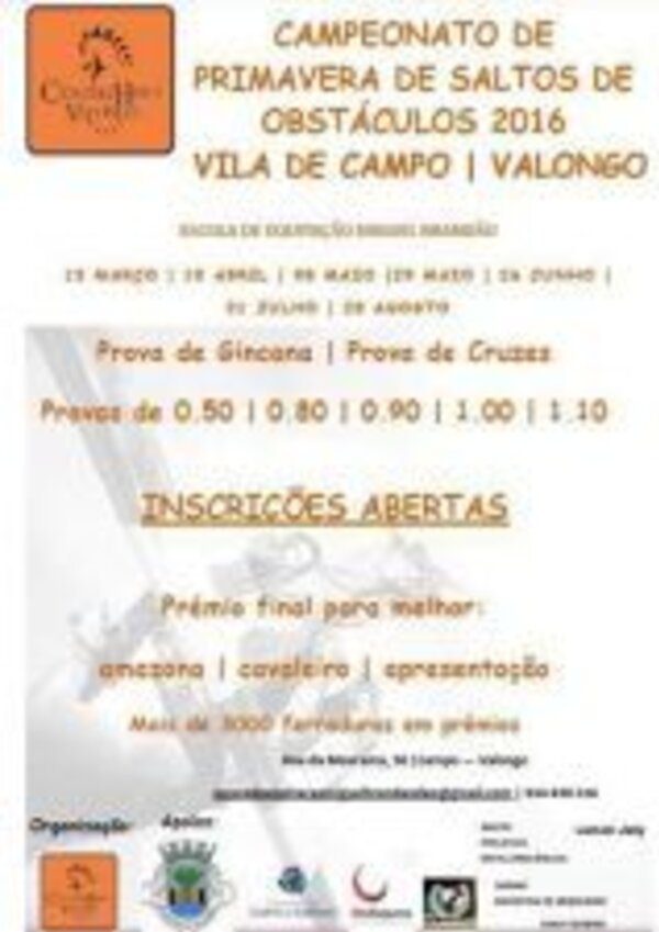 Cartaz do Campeonato de Primavera de Saltos de Obstáculos 2016 em Valongo.