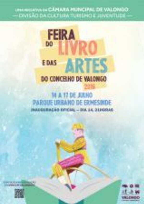 Cartaz da Feira do Livro e das Artes em Valongo, com datas e local.