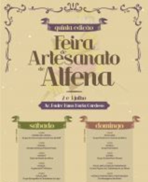 Cartaz da quinta edição da Feira de Artesanato de Alfena, com datas e atividades.