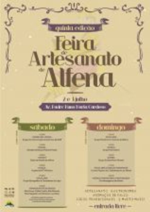 Cartaz da quinta edição da Feira de Artesanato de Alfena, com datas e atividades.