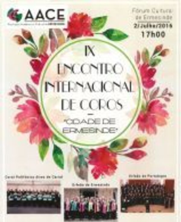 Cartaz do IX Encontro Internacional de Coros, com flores e informações do evento.