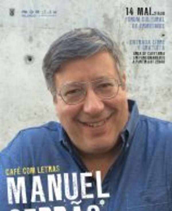 Cartaz de evento com Manuel Serrão, data e informações sobre o evento.