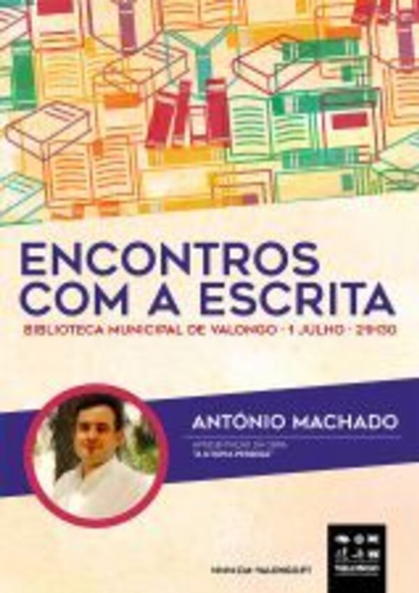 Cartaz do evento 'Encontros com a Escrita' na Biblioteca de Valongo.