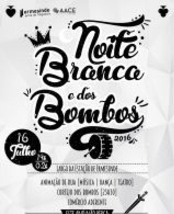 Cartaz da Noite Branca e dos Bombos, com data e atividades listadas.