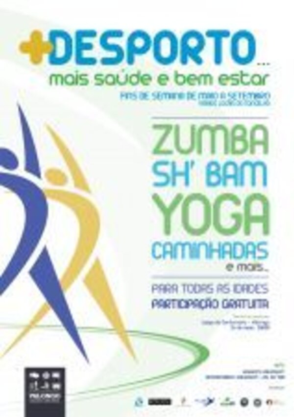 Cartaz sobre atividades desportivas gratuitas para todas as idades.