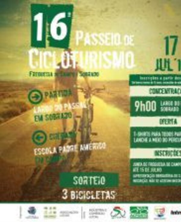 Cartaz do 16º Passeio de Cicloturismo em Sobrado, com detalhes do evento.