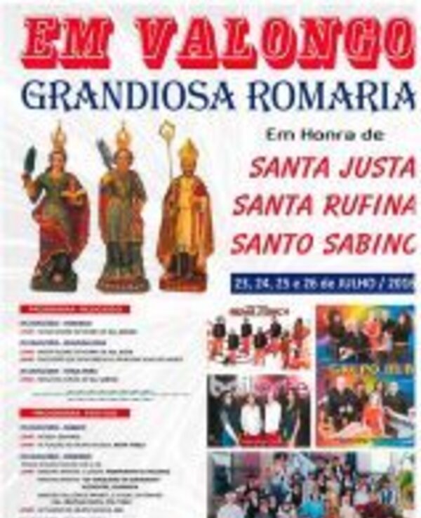 Cartaz da romaria em Valongo, destacando santos e eventos de celebração.