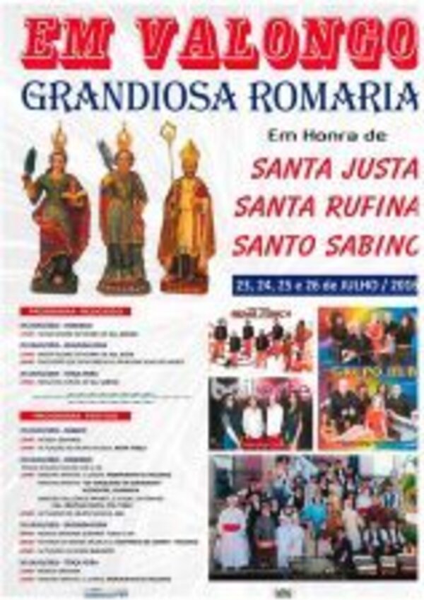 Cartaz da romaria em Valongo, destacando santos e eventos de celebração.