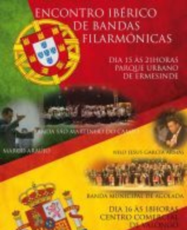 Cartaz do Encontro Ibérico de Bandas Filarmónicas com detalhes do evento.