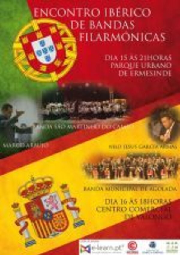 Cartaz do Encontro Ibérico de Bandas Filarmónicas com detalhes do evento.