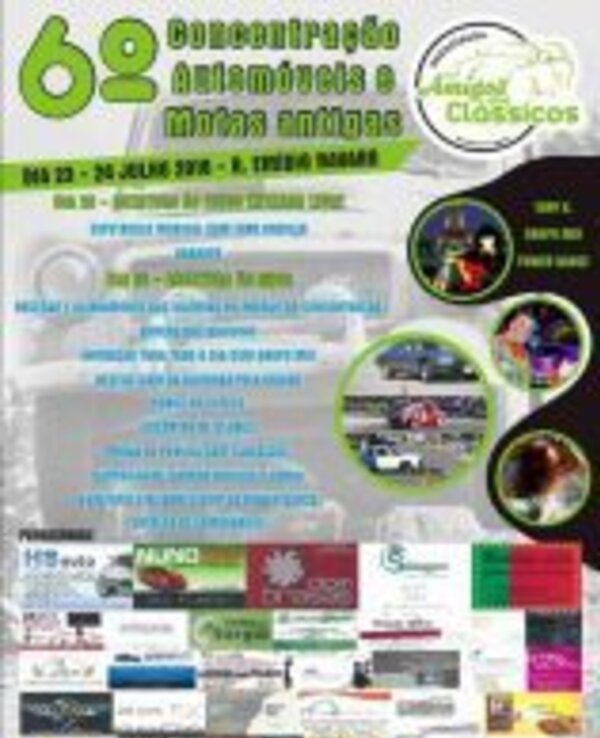 Cartaz do 6º Concentração de Automóveis e Motos Antigas, com detalhes do evento.