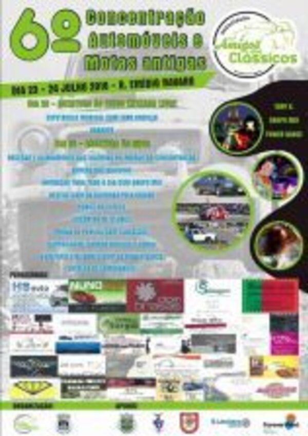 Cartaz do 6º Concentração de Automóveis e Motos Antigas, com detalhes do evento.