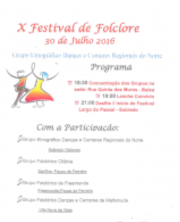 Cartaz do X Festival de Folclore com programação e grupos participantes.