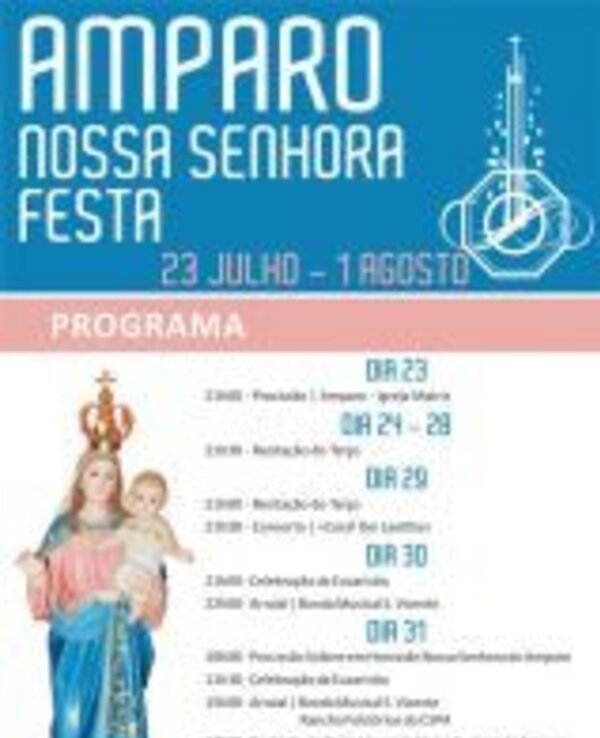 Cartaz da festa de Nossa Senhora com programação de eventos.