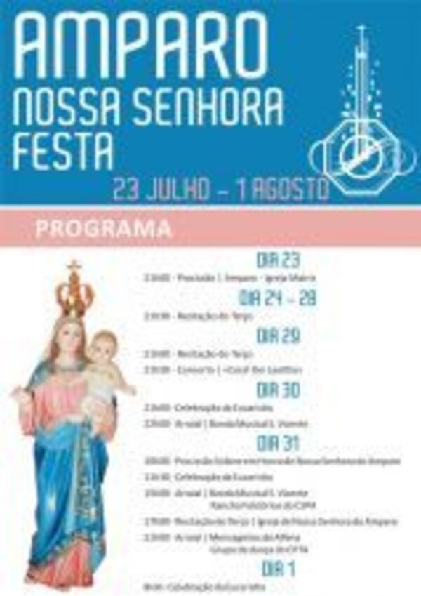 Cartaz da festa de Nossa Senhora com programação de eventos.
