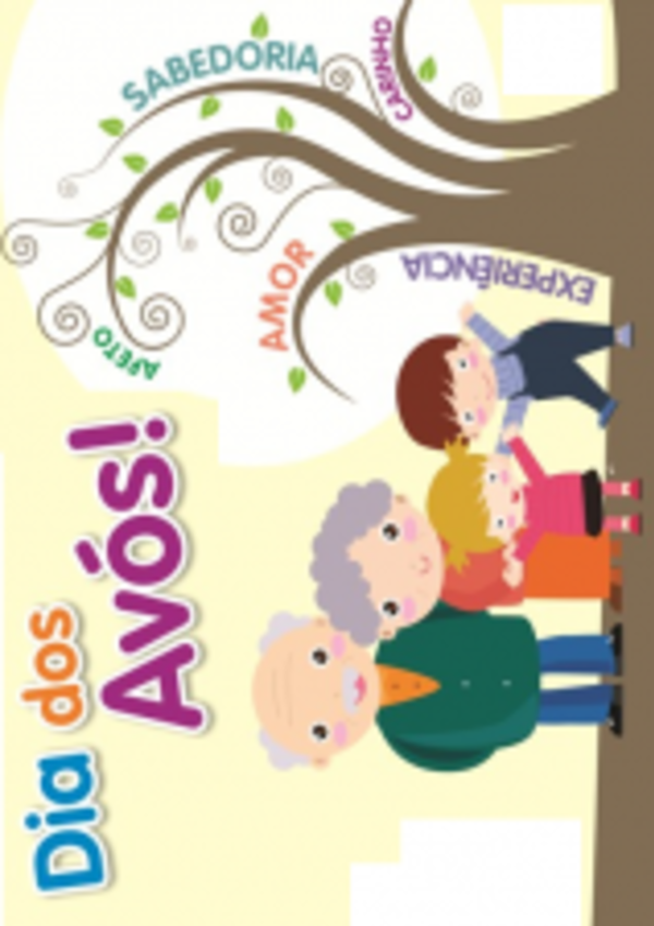 Ilustração do Dia dos Avós com crianças e avós sorridentes.