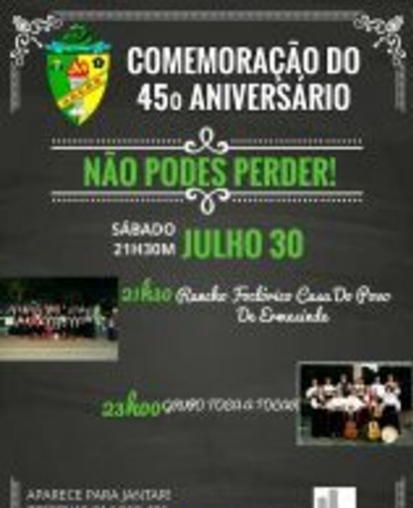 Cartaz da comemoração do 45º aniversário com detalhes do evento.