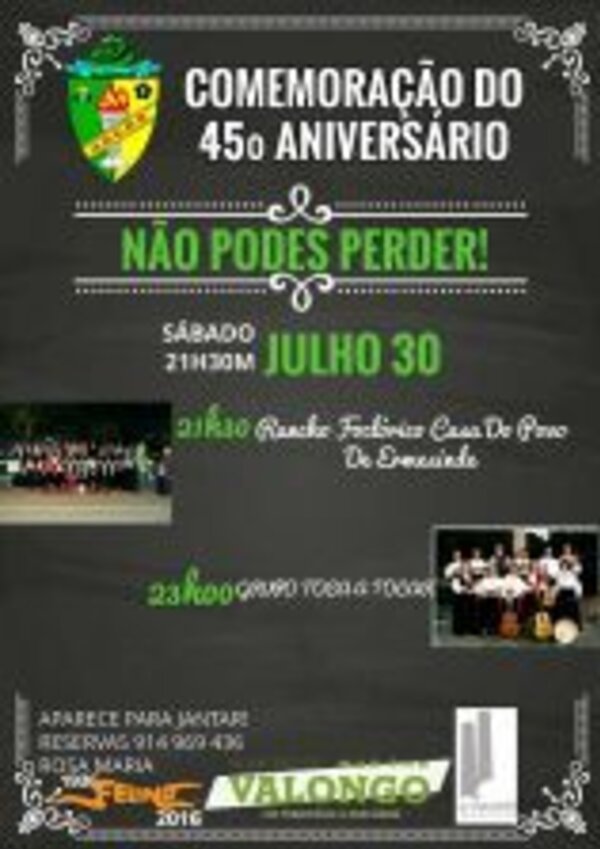 Cartaz da comemoração do 45º aniversário com detalhes do evento.