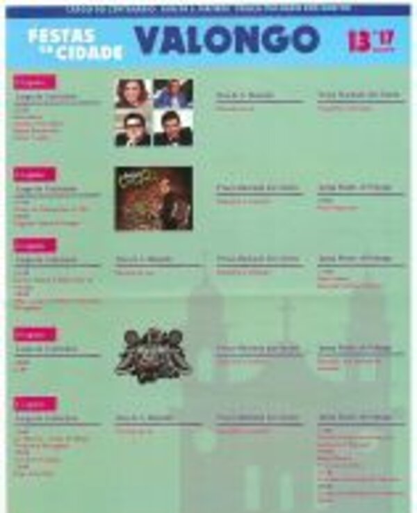 Cartaz das Festas da Cidade de Valongo, com programação e artistas.