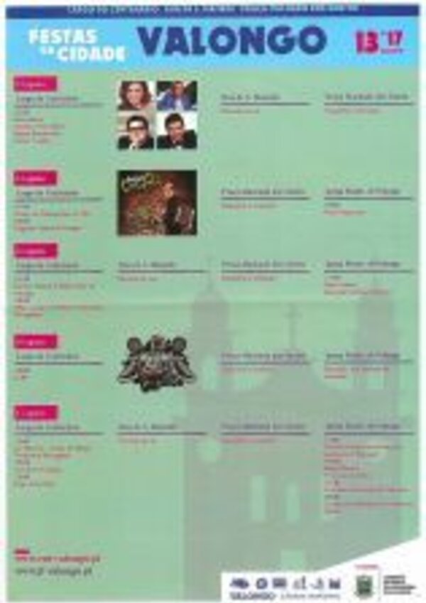 Cartaz das Festas da Cidade de Valongo, com programação e artistas.
