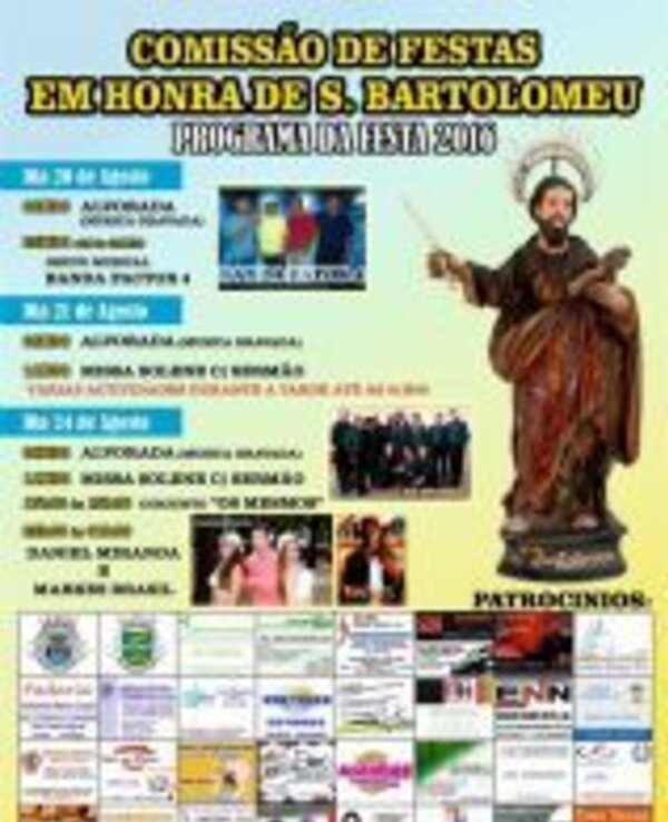 Cartaz da festa em honra de S. Bartolomeu com programação e patrocinadores.