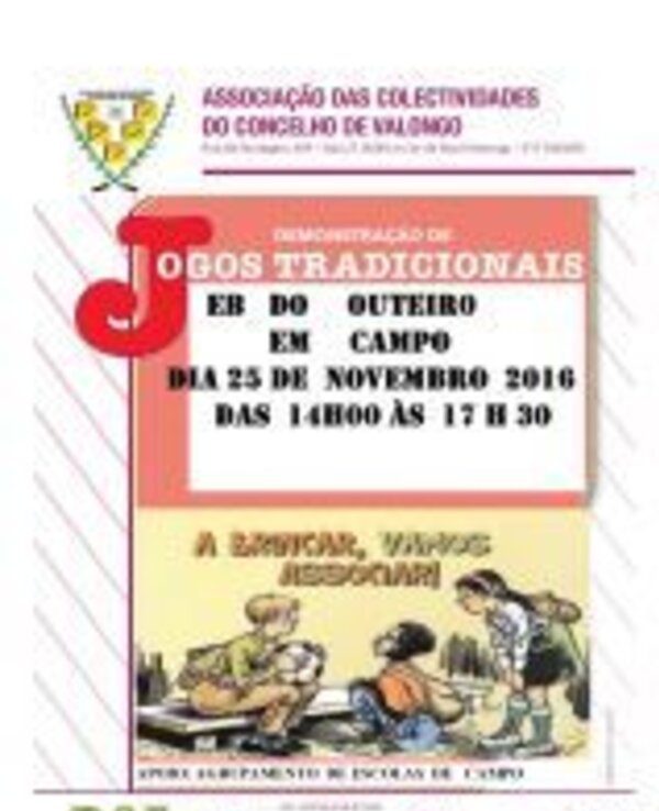 Cartaz sobre demonstração de jogos tradicionais em Outeiro, 25 de novembro de 2016.
