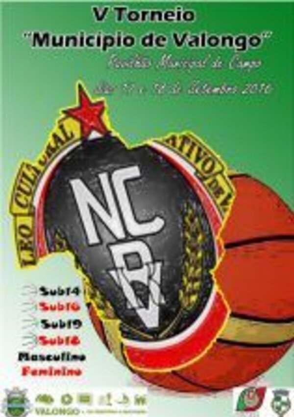Cartaz do V Torneio 'Município de Valongo' com detalhes sobre as categorias.