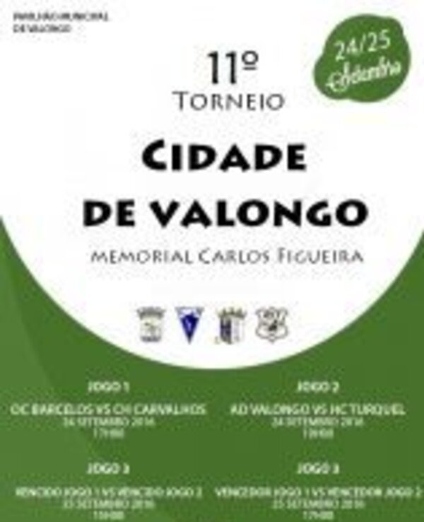 Cartaz do 11º Torneio Cidade de Valongo, com jogos e datas.